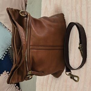 Fossil Erin Foldover Brown Leather Crossbody Tote Vintage